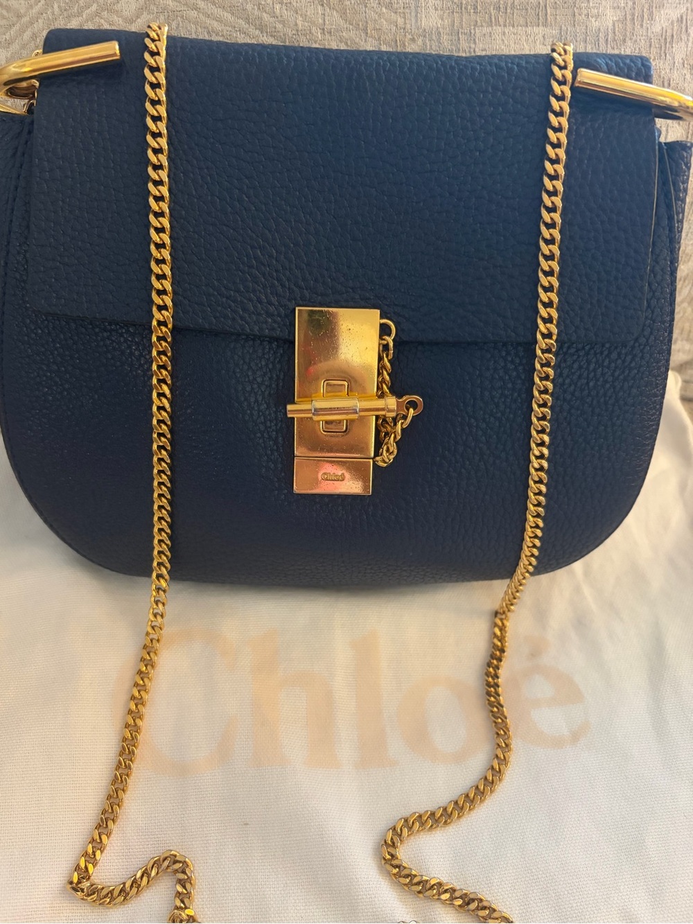 Chloe Grained Lambskin Navy Blue Drew Bag